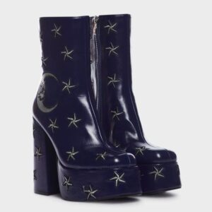 DREAMS OF MOONCRAFT TEAL HEELED BOOTS